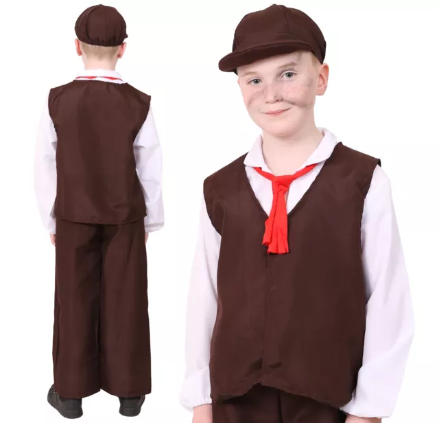 Childs Brown Poor Victorian Costume Boys Historical School Book Week Fancy Dress