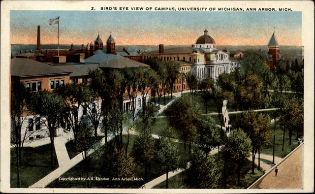 University of Michigan Campus Ann Arbor aerial view ~ 1920s vintage postcard