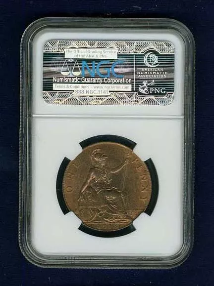 G.b.//England  George V 1913  Penny, Choice Uncirculated, Certified Ngc Ms-64-Rb 2