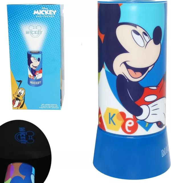 Lampada cilindrica da Tavolo Disney Mickey con proiettore led 20cm Luce Notte