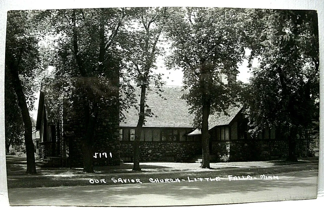 Vtg Unposted Rp Postcard Our Savior Church Little Falls Mn