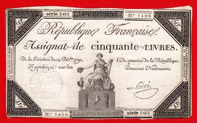 Assignat De 50 Livres - Poire - 14 Decembre 1792 - Revolution Francaise