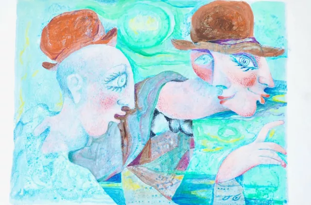 Aquarelle originale de deux dames élégantes avec des chapeaux