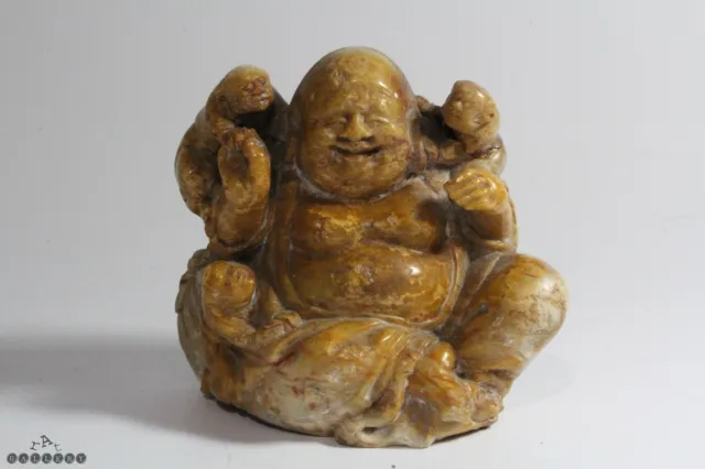 Antique Qing Dynasty Carved & Engraved Soapstone Buddha / Budai