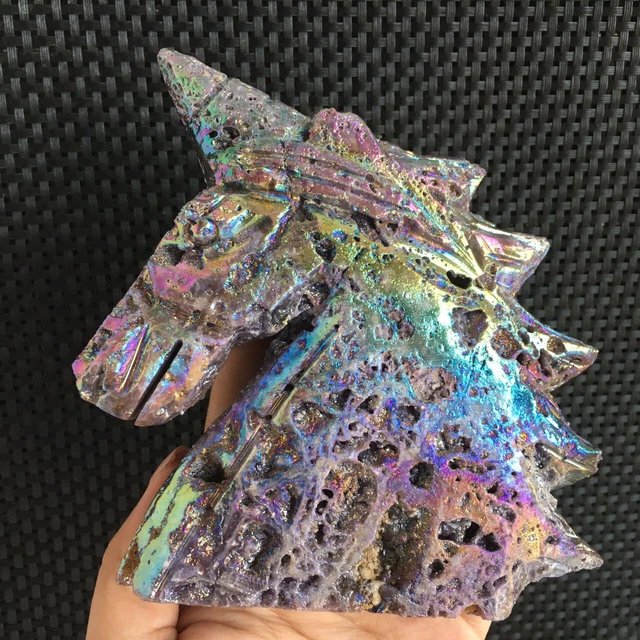 581g Titanium Angel Aura Sphalerite Stone Unicorn Carving Quartz Crystal Healing