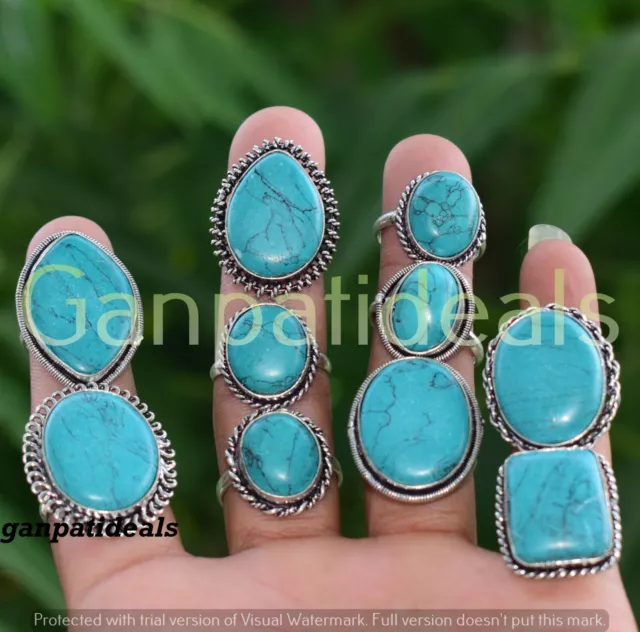 BULK SALE !! Turquoise Gemstone Rings Wholesale Lot 925 Silver Plated Rings Lot