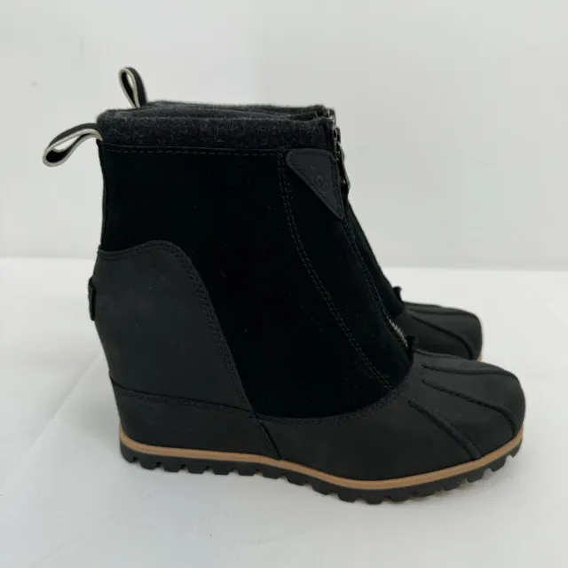 UGG Reggie Black WP Leather Zip Wedge Boots Booties Shoes Size US 6 Women
