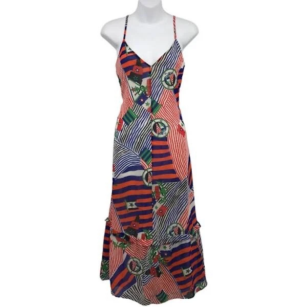 Lauren Ralph Lauren Georgette Nautical Midi Print Lined Dress, Size 4, NEW