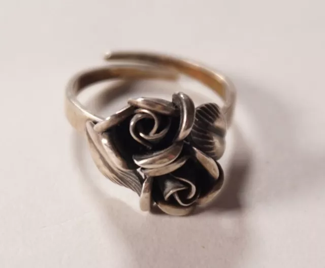 Vintage flexibler Damen Ring mit zwei Rosen in 925 Sterling Silber Gr. um 60