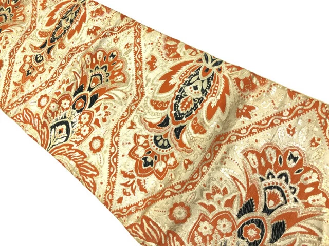 6544417: Japanese Kimono / Antique Nagoya Obi / Woven Floral Plants