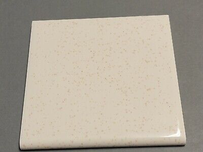 Vtg ATCO Ceramic Tile Beige w/brown speckle fleck gloss bullnose 4 1/4" Sq. NOS