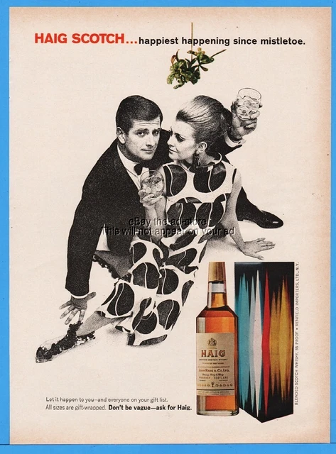 1967 Haig Scotch Happiest Happening Since Mistletoe Couple Christmas Print Ad