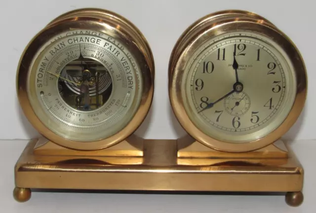 Antique Chelsea Ball Feet Clock with Barometer Set Spaulding & Co Chicago