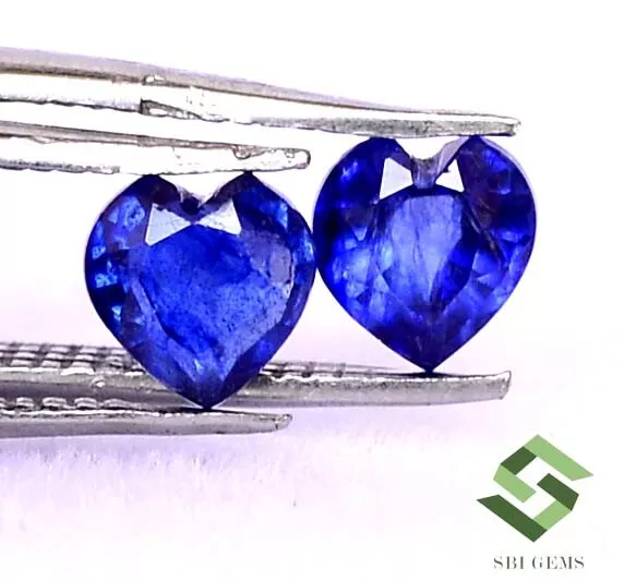 1.10 CTS Natural Blue Sapphire Heart Shape Cut Pair 5x5 mm Faceted Loose Gems GF