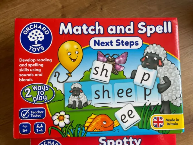 3 X Orchard Toys Education Games Inc Match & Spell Next Step, cane salsiccia spotty 2