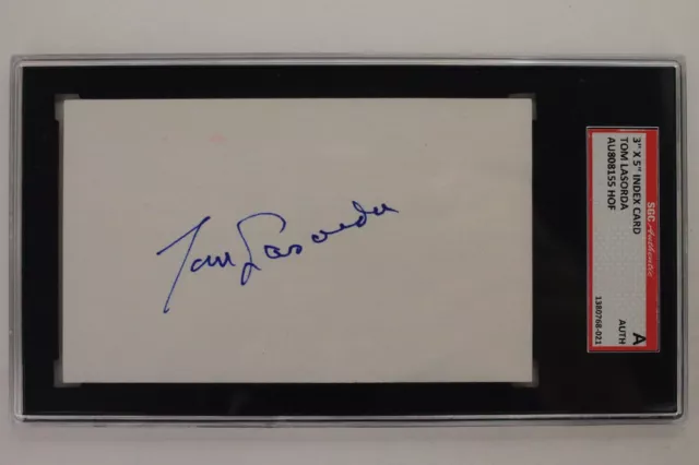 Tom Lasorda LA Dodgers HOF Autographed 3x5 Index Card Signed SGC AUTHENTIC