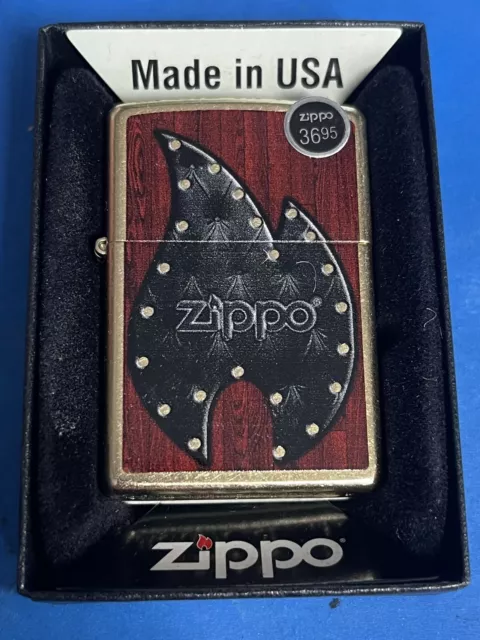 Zippo 2015 Leather Flame Gold Dust Lighter Sealed In Box E21