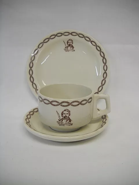 Vintage RESTAURANT CHINA-CHARLES DICKENS HOTEL-LONDON-CUP/SAUCER/SM. PLATE-VG