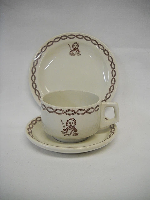Vintage RESTAURANT CHINA-CHARLES DICKENS HOTEL-LONDON-CUP/SAUCER/SM. PLATE-VG