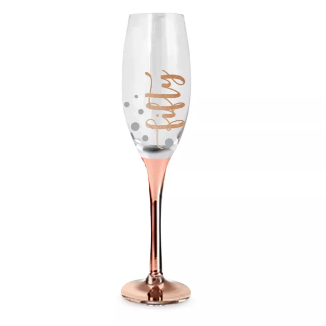 50th Birthday Champagne Glass with Rose Gold Stem by Landmark Liquid Therapy