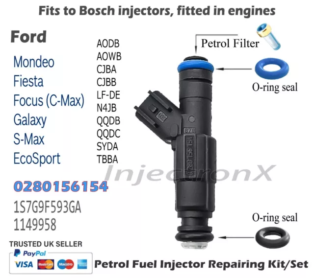 Fuel Injector Service Kit O-Ring 0280156154 for Ford 1.8 2.0 Engines 1S7G9F593GA