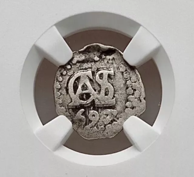 1697-L Peru Charles II 1/2 Real Cob NGC VF25 Bold Monogram ~Only Graded Example