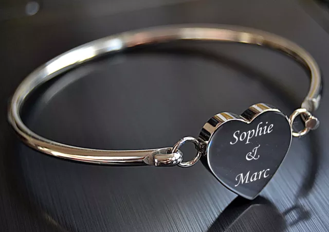 Steel Heart Bangle / Bracelet Photo Engraved Personalised Christmas Gift