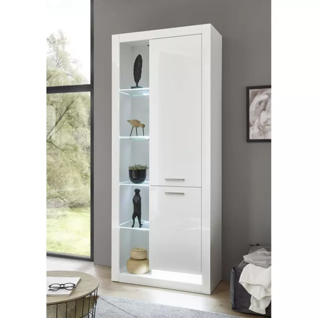 Highboard Vitrine Vitrinenschrank Hochglanz weiß LED Wohnzimmer Kommode Anrichte