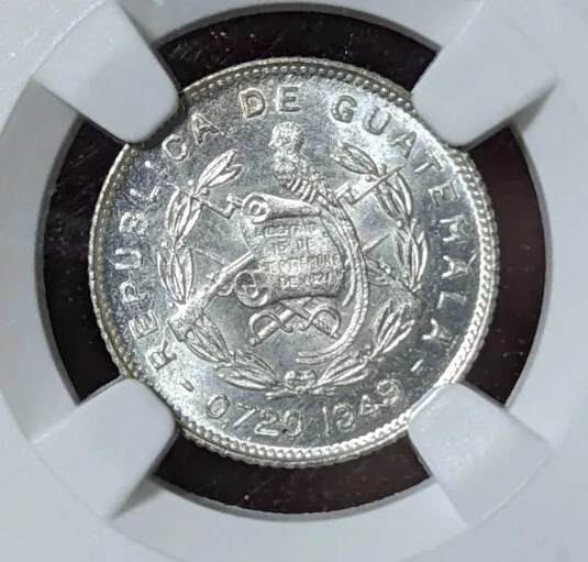 1949 Guatemala 5C 5 Centavos Kapok Tree NGC MS65 Gem UNC Silver Coin