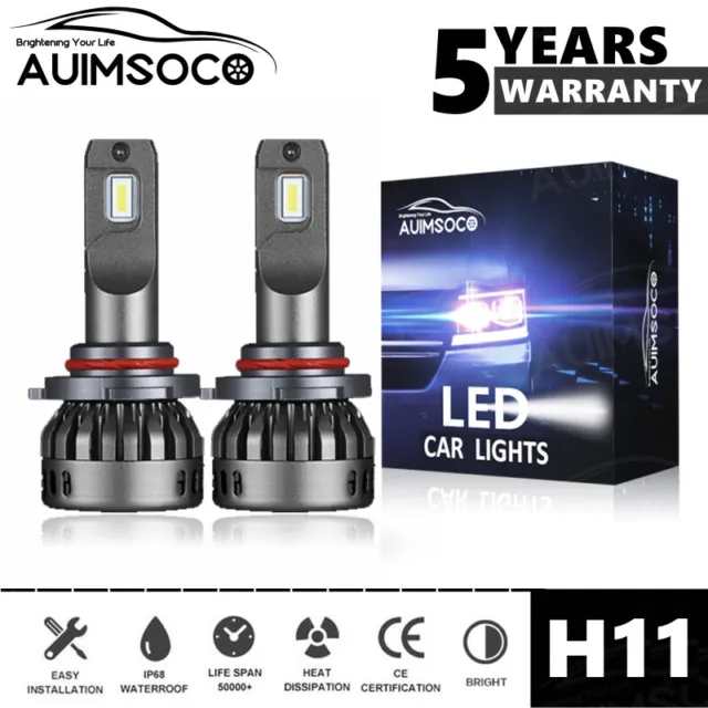 AUIMSOCO H11 LED Headlight Fog Light Bulbs Kit Hi-Low Beam 6000k White Headlamps