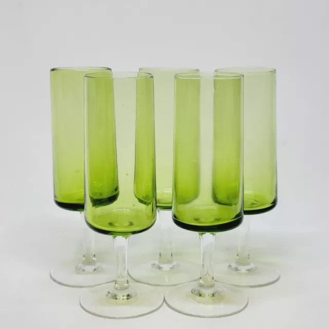 5 Flûtes A Champagne En Verre Soufflé Vert