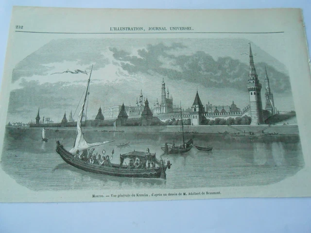 Gravure 1849 - Moscou vue générale du Kremlin