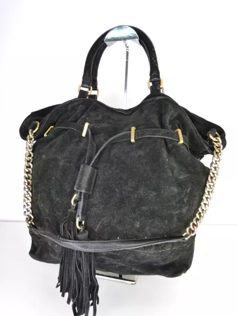 Zara Tasche große Wildleder schwarz Hobo Eimer Schulter Kette Riemen böhmische Quaste