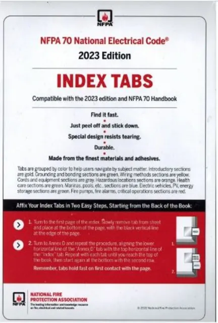 NFPA 70 2023 National Electrical Code (NEC) or Handbook Self-Adhesive Index Tabs