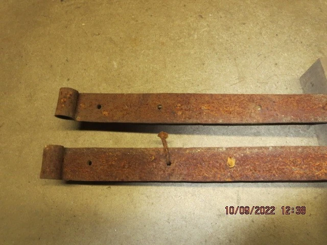 Antique Hand Forged Pair Iron Barn Door Strap Hinges 42 inch Long x 2 inch Pair 3