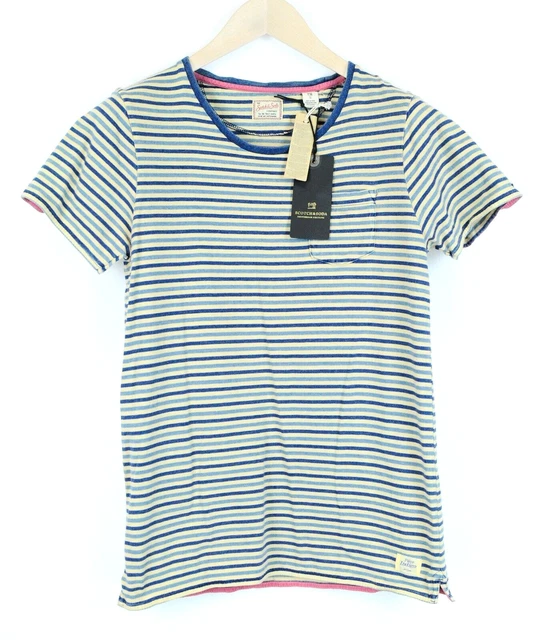 Scotch & Soda Ams Couture S Uomo T-Shirt Blu a Righe Puro Cotone Manica Corta