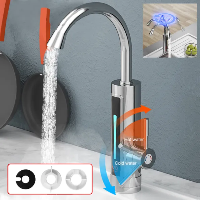 LED Elektrisch Wasserhahn Sofort Heizung Durchlauferhitzer 360° Küchearmatur Neu