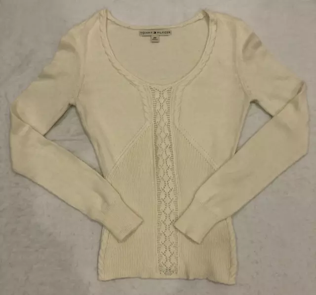 VTG Tommy Hilfiger Womens Sweater Cashmere Blend Size S Ivory Long Sleeve NWOT