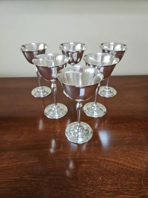 Set of 6 Wine Cordial Goblets Stemware Silver Plate 5 oz. Capacity