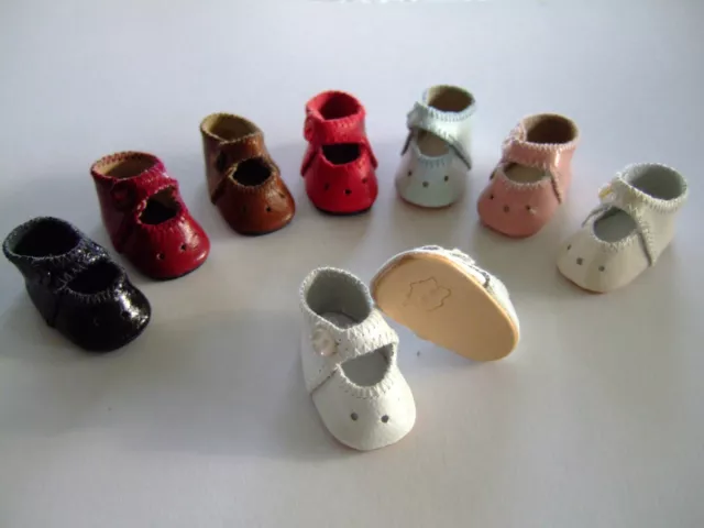CHAUSSURES en CUIR pour BLEUETTE (4 cm) - POUPEE ANCIENNE - DOLL SHOES - BRAVOT