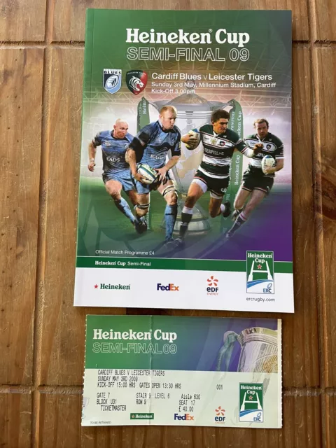 Heineken Cup Semi Final Rugby Programme + Ticket. Cardiff V Leicester. 03/05/09