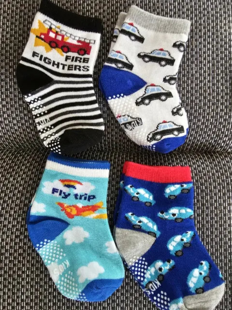 baby boys socks bundle, 1-3 yrs, vehicle theme, anti-slip 4 pairs, BNWOT