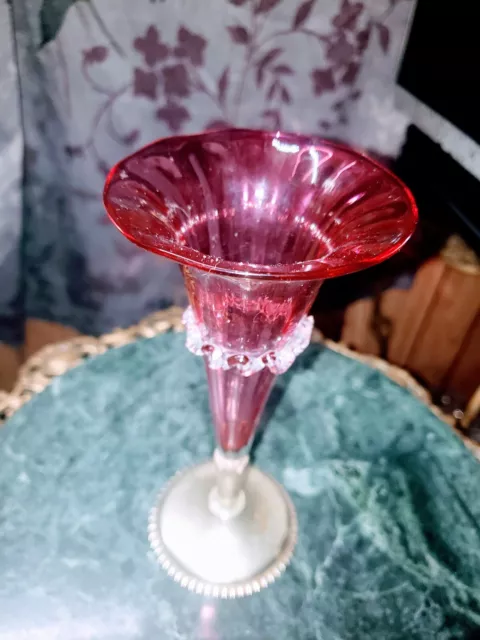 Victorian Cranberry Pink Epergne Vase on Silver Plated Stand c 1890