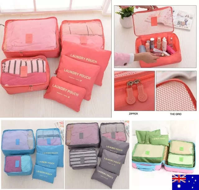 6pcs Packing Cubes Travel Luggage Organiser Bag Clothes Suitcase Storage Bags