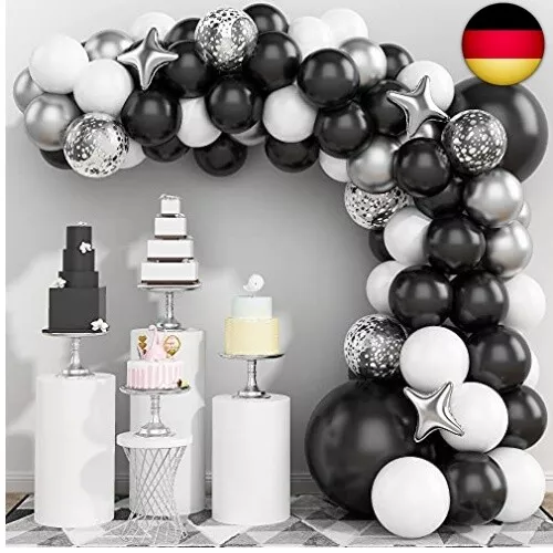 Luftballons Girlande Schwarz Silber,GRESATEK Ballon Arch Kit,Weiß balloons