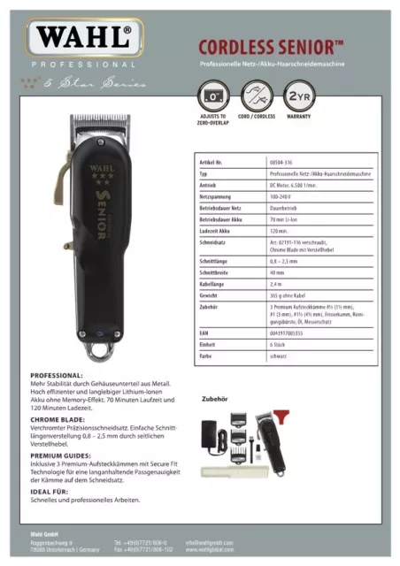 WAHL SENIOR cordless 08504-2316/!! Ausgepackt-NEU, unbenutzt!!!