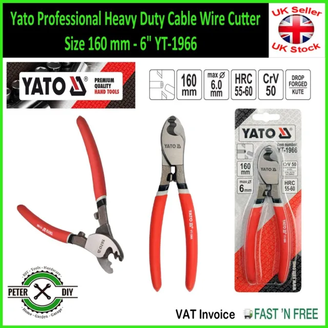 Yato Professional Heavy Duty Cable Wire Cutter Size 160 mm - 6" YT-1966