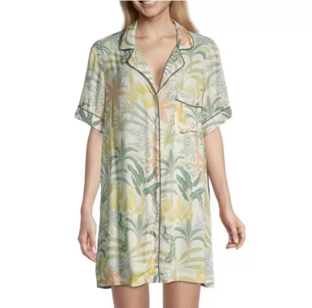 World Market button pajama Top Gown leaf tropical Size S/M NWT