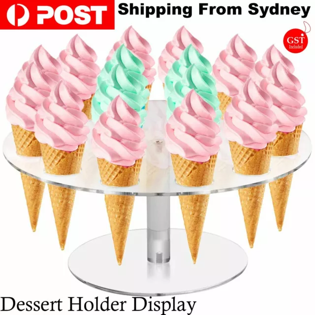 16-Hole Round Acrylic Ice Cream Cone Dessert Holder Display Stand Banquet Shelf