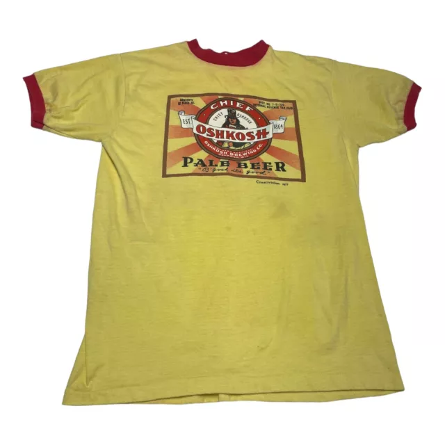 VTG 1977 Chief Oshkosh Pale Beer Brewing Yellow Single Stitch T-Shirt Size M